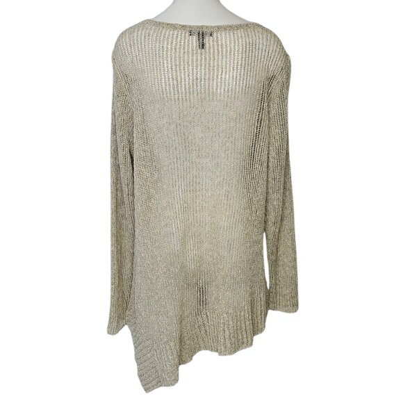 Eileen Fisher Open Knit Aysymmetrical V-Neck Long Sleeve Shirt, Size Large - Picture 4 of 7